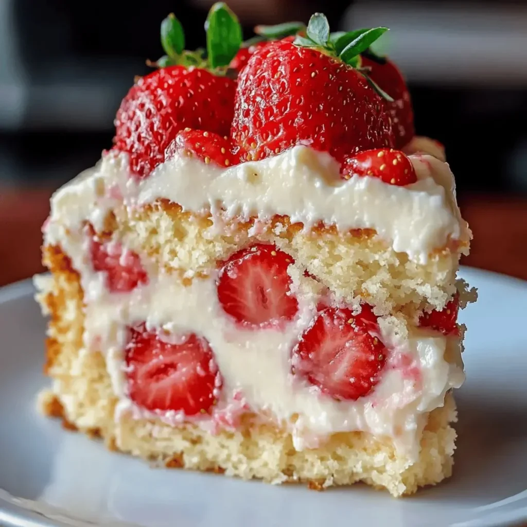 Creamy strawberry custard cake with fresh strawberries and smooth custard filling.