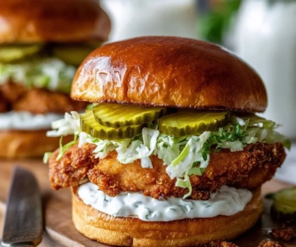 Crispy Dill Chicken Sandwich with homemade aioli and fresh toppings