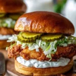 Crispy Dill Chicken Sandwich with homemade aioli and fresh toppings