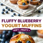 Fluffy Greek yogurt blueberry muffins fresh out of the oven