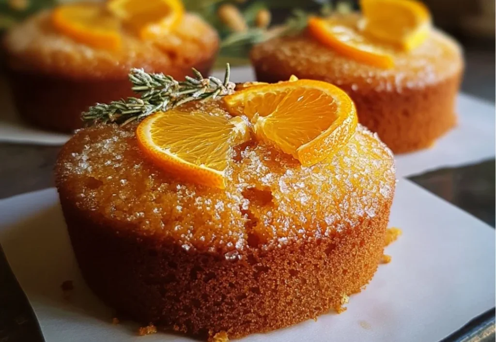 Deliciously baked orange ginger honey cakes with a golden glaze.