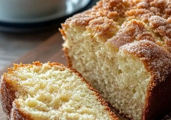 Sliced easy cinnamon donut bread with a cinnamon sugar topping