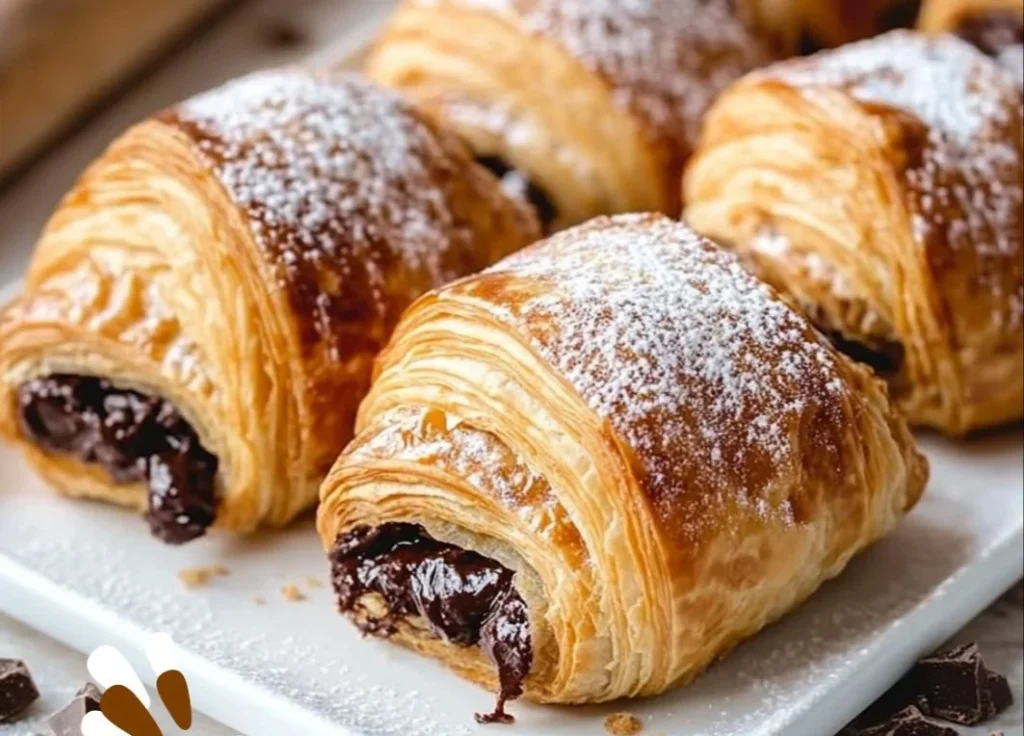 Delicious homemade chocolate croissants fresh out of the oven
