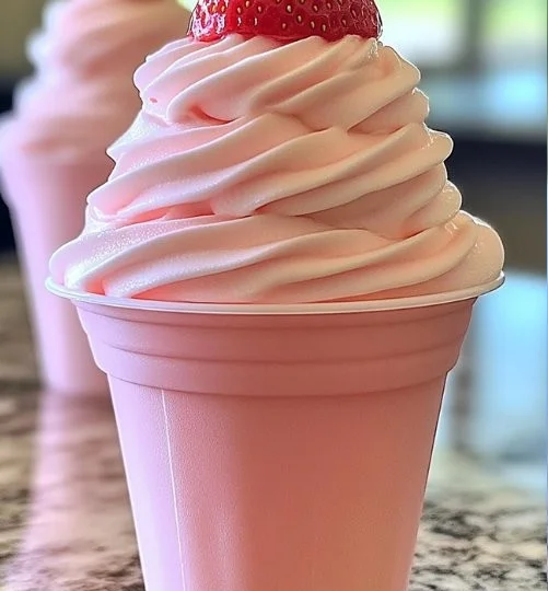 Delicious homemade easy strawberry dole whip served in a bowl.