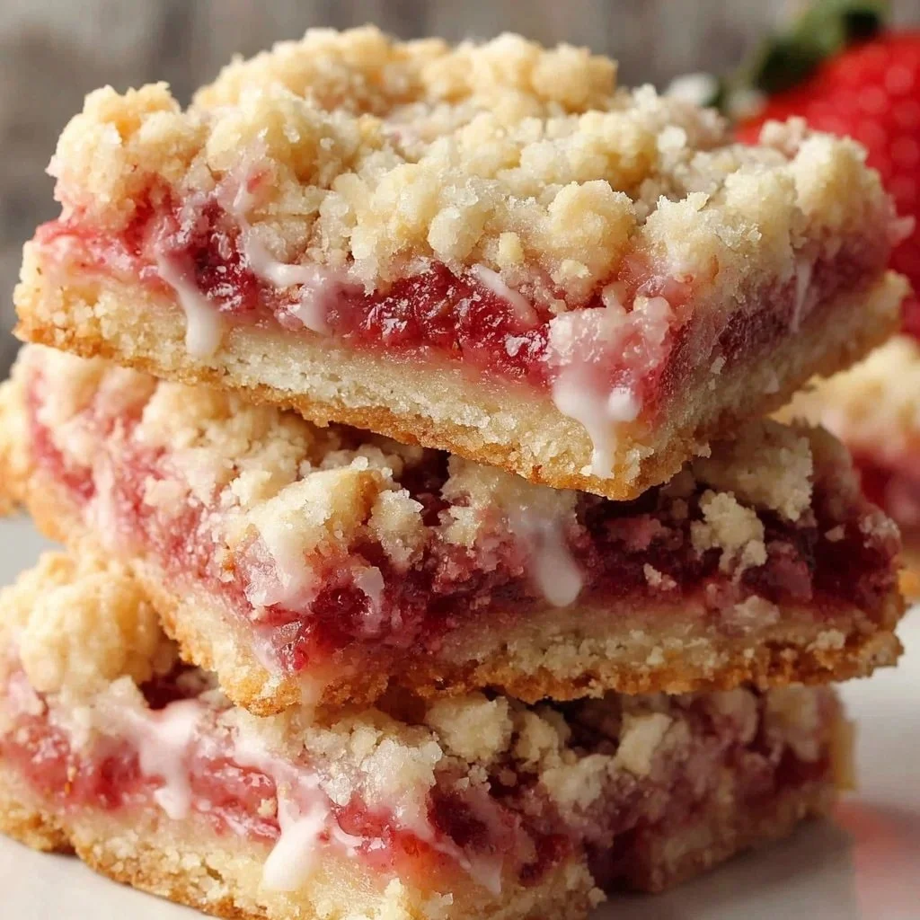 Delicious easy strawberry shortcake bars with buttery crust