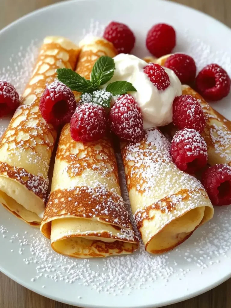 Delicious sweet crepes filled with raspberry vanilla cream filling