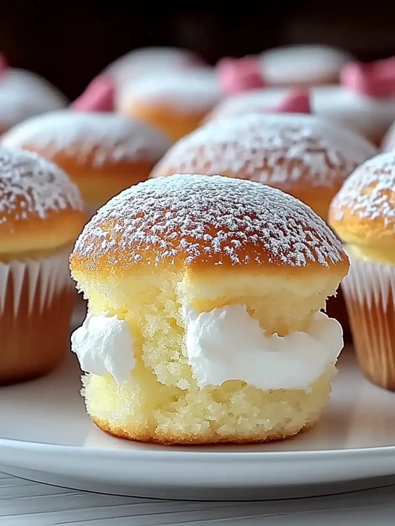 Fluffy Japanese Cotton Cheesecake Cupcakes topped with cream and strawberries