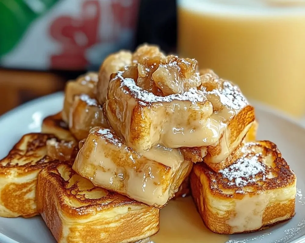 Delicious French toast made with Hawaiian rolls topped with syrup and fruits