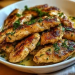 Delicious Greek Chicken Tenders served with fresh herbs and a lemon wedge