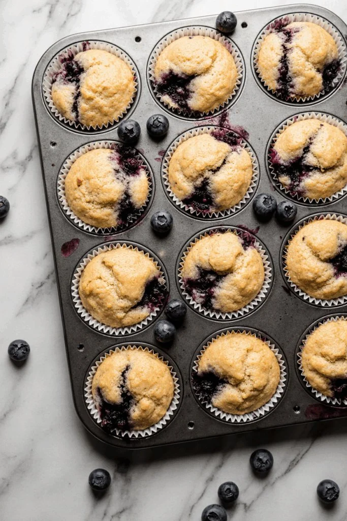 Delicious homemade blueberry protein muffins baked to perfection