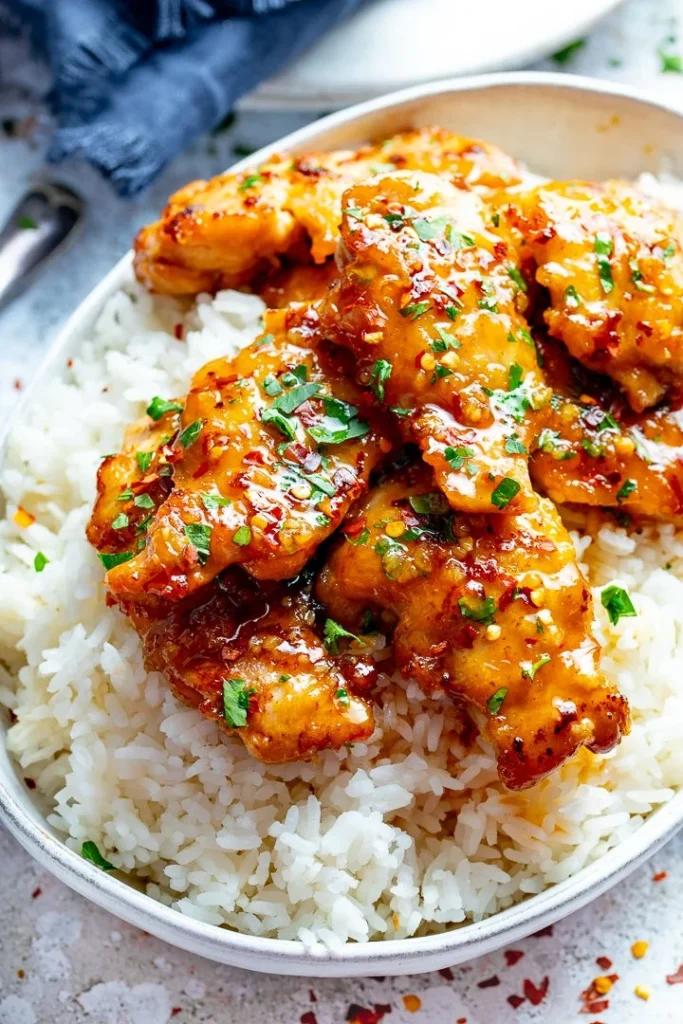 Delicious Honey Garlic Chicken served with vegetables