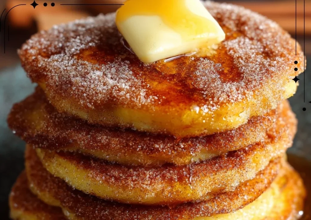 Delicious and fluffy Spanish churro pancakes served with chocolate sauce