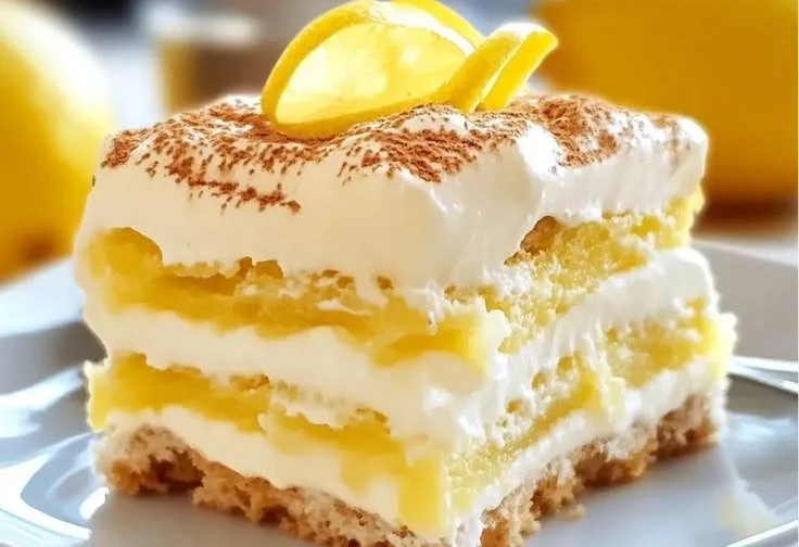 Delicious lemon tiramisu dessert with layers of creamy lemon flavor
