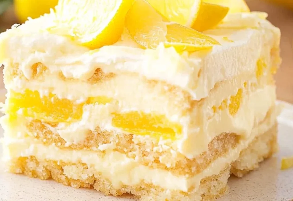 Delicious Lemon Tiramisu dessert with layers of creamy lemon and coffee flavors.