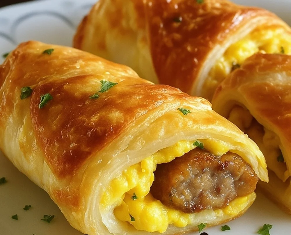 Quick and delicious sausage egg breakfast rolls on a plate