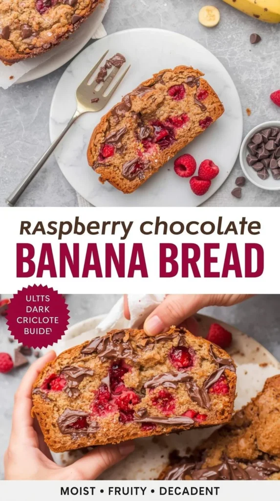 Delicious Raspberry Dark Chocolate Banana Bread fresh out of the oven