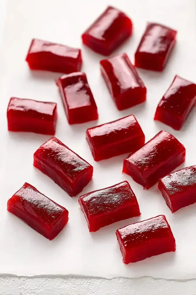 Rich cranberry pomegranate caramels in a decorative box