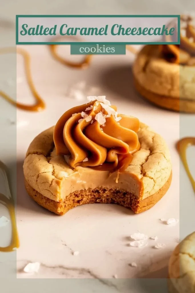 Delicious salted caramel cheesecake cookies stacked on a plate