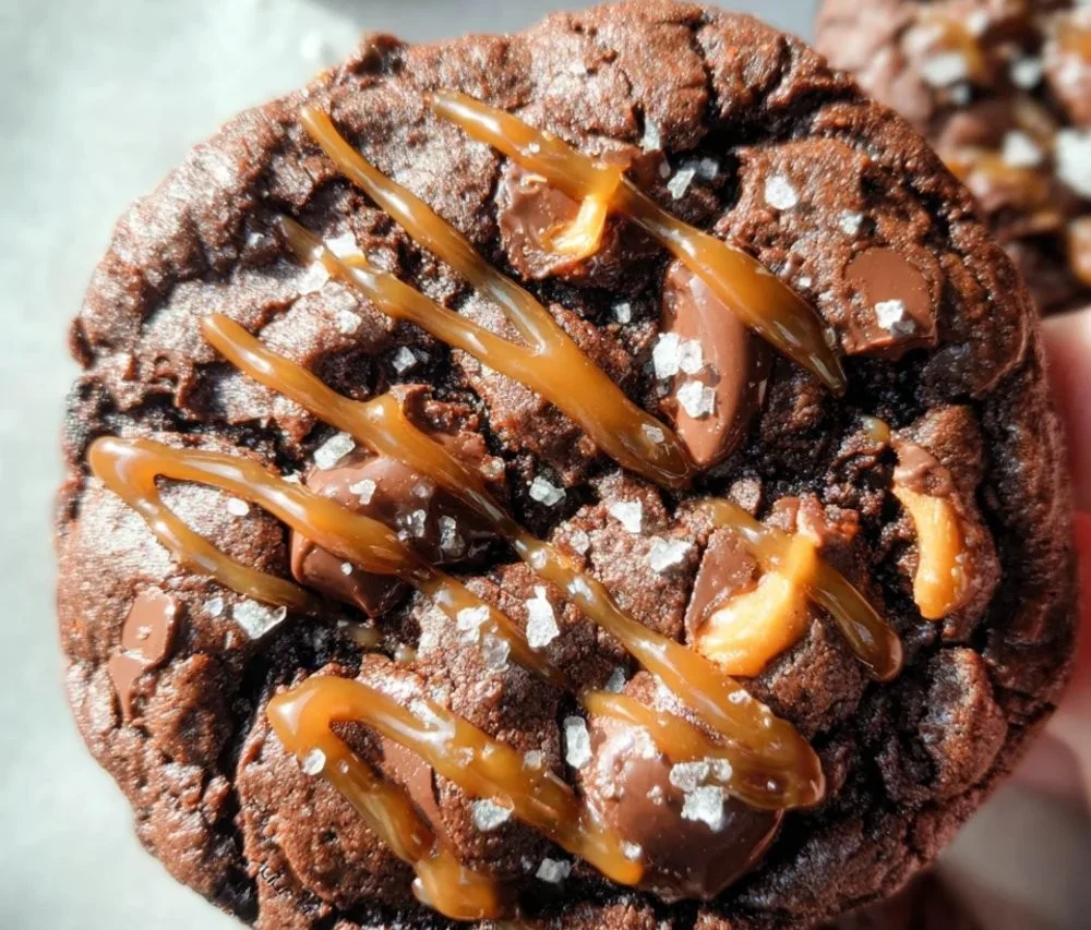 Delicious sea salt caramel cookies with double chocolate chunks