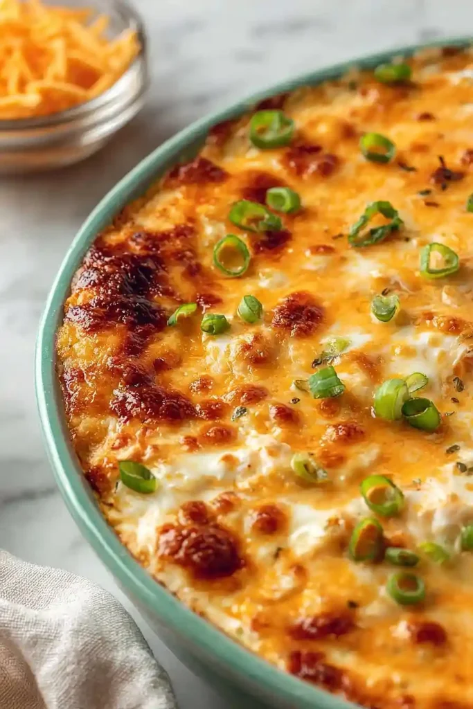 A creamy and spicy Simple Buffalo Chicken Dip served in a bowl with tortilla chips.