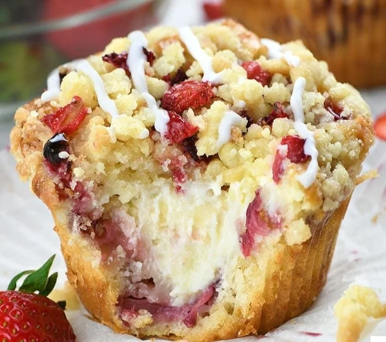 Strawberry cream cheese muffins fresh out of the oven