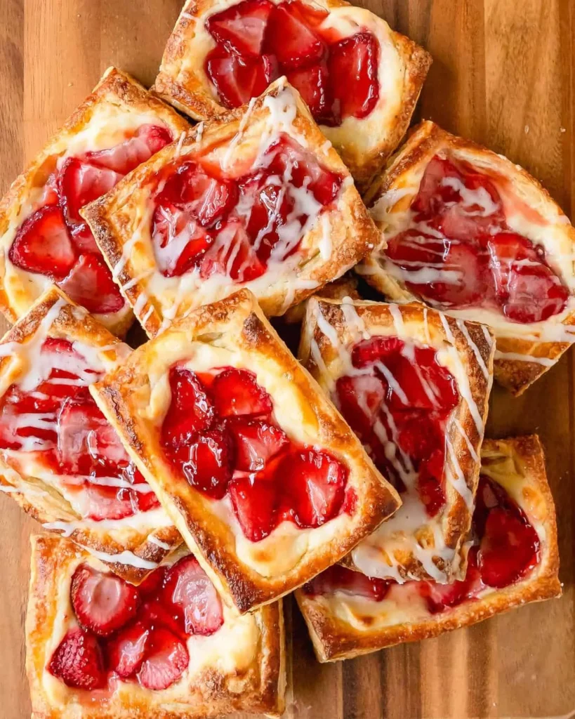 Freshly baked Strawberry Danish pastry with sweet strawberry filling