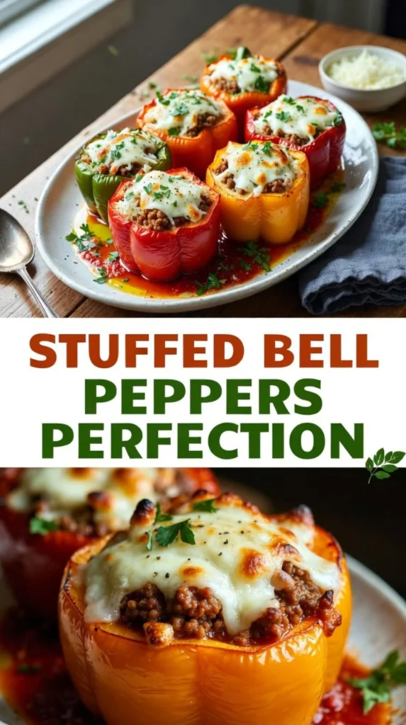 Plate of colorful stuffed bell peppers filled with rice and vegetables