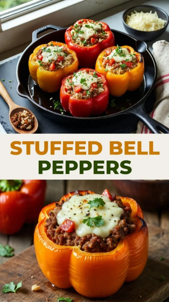 Delicious stuffed peppers filled with savory ingredients and ready to enjoy.