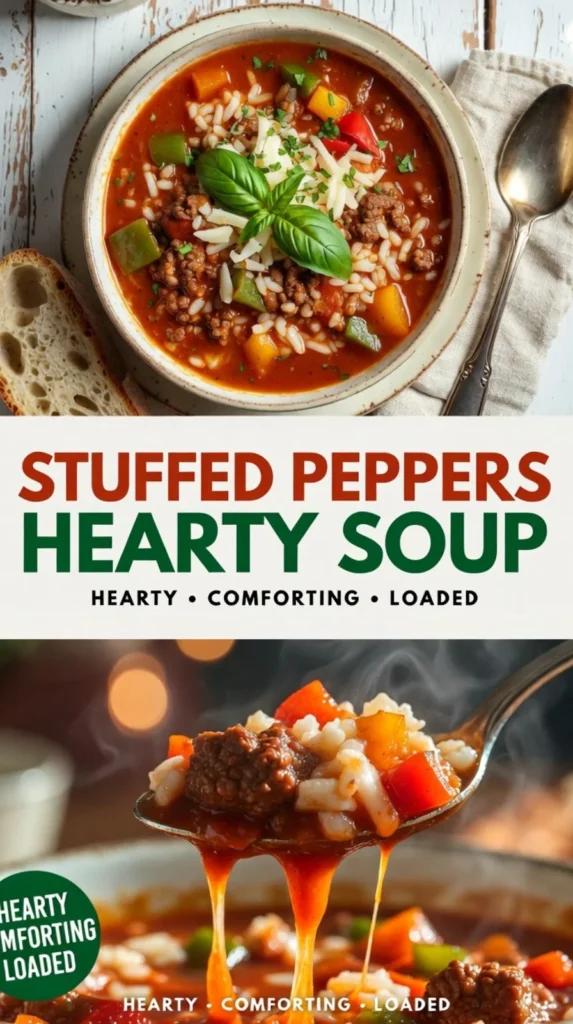 A bowl of delicious stuffed peppers soup garnished with herbs and spices