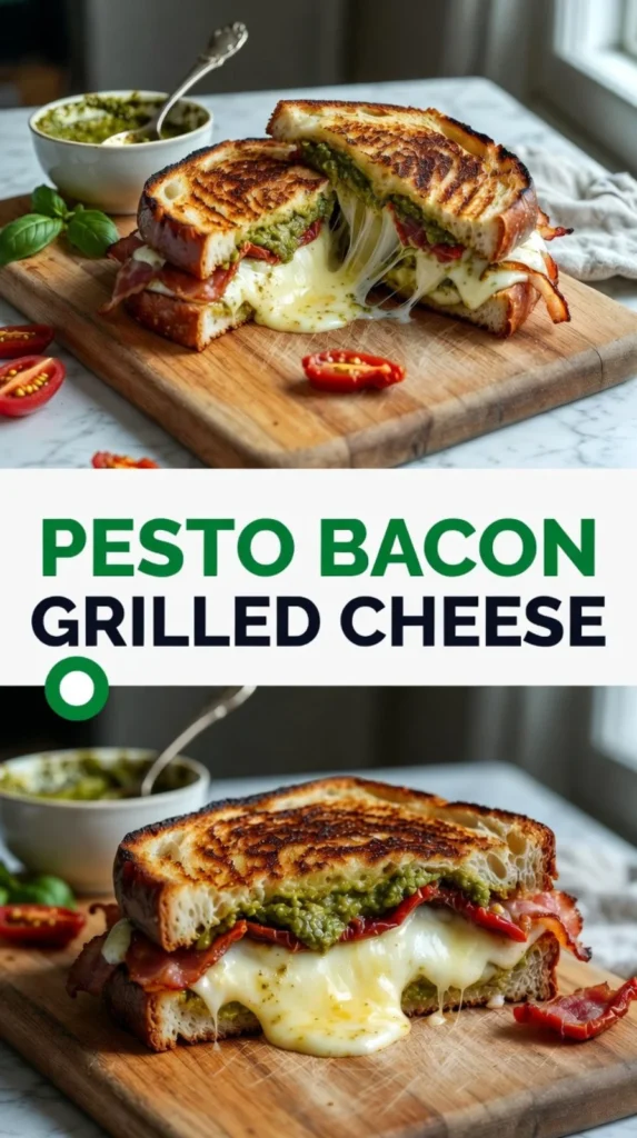 Sun-Dried Tomato Bacon Pesto Grilled Cheese sandwich with fresh ingredients