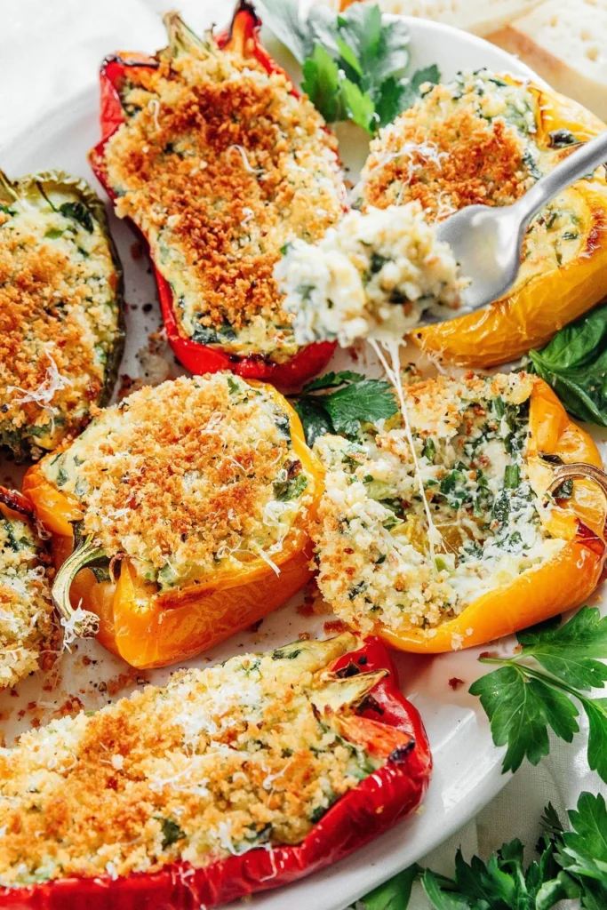 Tuscan Ricotta Stuffed Peppers filled with creamy cheese and herbs