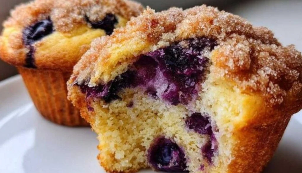 Freshly baked 1-bowl blueberry muffins on a cooling rack