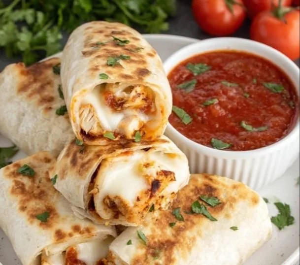 Air fryer chicken and mozzarella wraps ready to be served