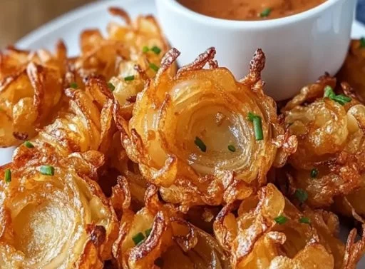 Air fryer crispy mini blooming onions served as a delicious appetizer.