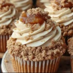 Apple Crumble Cupcakes topped with crumble and caramel drizzle