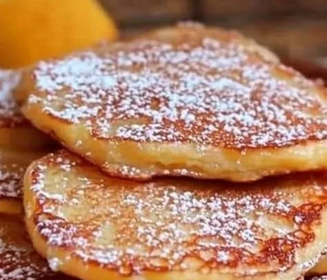 Delicious Apple Yogurt Pancakes served with syrup and fresh apple slices