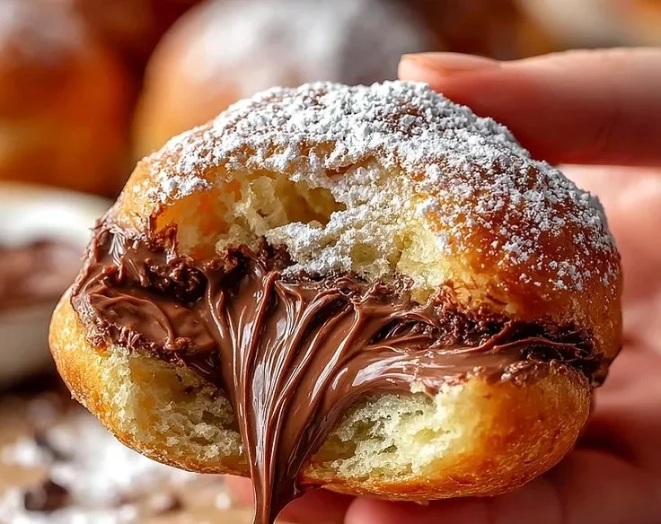 Baked Nutella bombs fresh out of the oven, oozing with chocolate hazelnut spread.