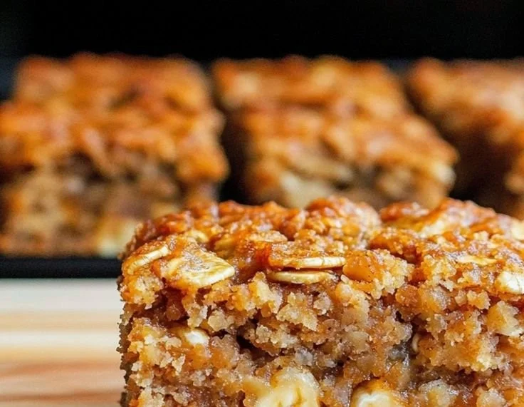 Homemade banana oatmeal bars fresh out of the oven, ideal for a nutritious snack.