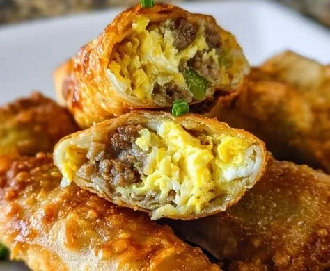 Delicious breakfast egg rolls filled with eggs and vegetables
