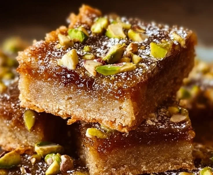 Homemade Brown Butter Honey Pistachio Bars ready to serve