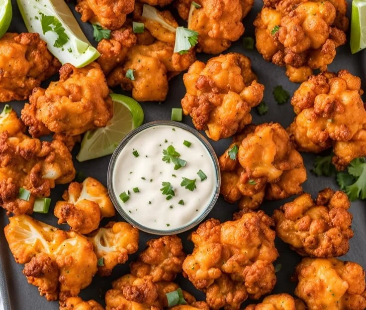 Crispy Buffalo Cauliflower bites made in an air fryer