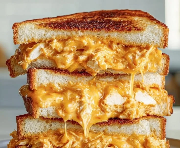 Buffalo Chicken Grilled Cheese sandwich with melted cheese and spicy buffalo sauce