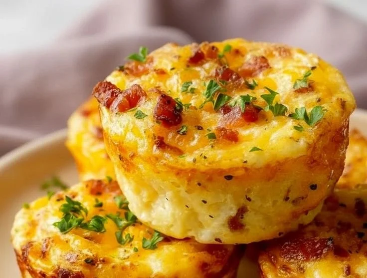 Cheesy cottage cheese egg bites in a muffin tin, perfect for breakfast or snacks.