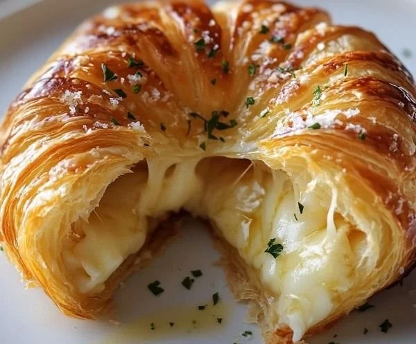 Cheesy Garlic Cruffin with melted cheese and garlic in a flaky pastry shell