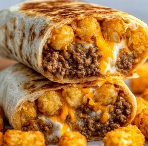 Delicious cheesy potato burritos ready to be served