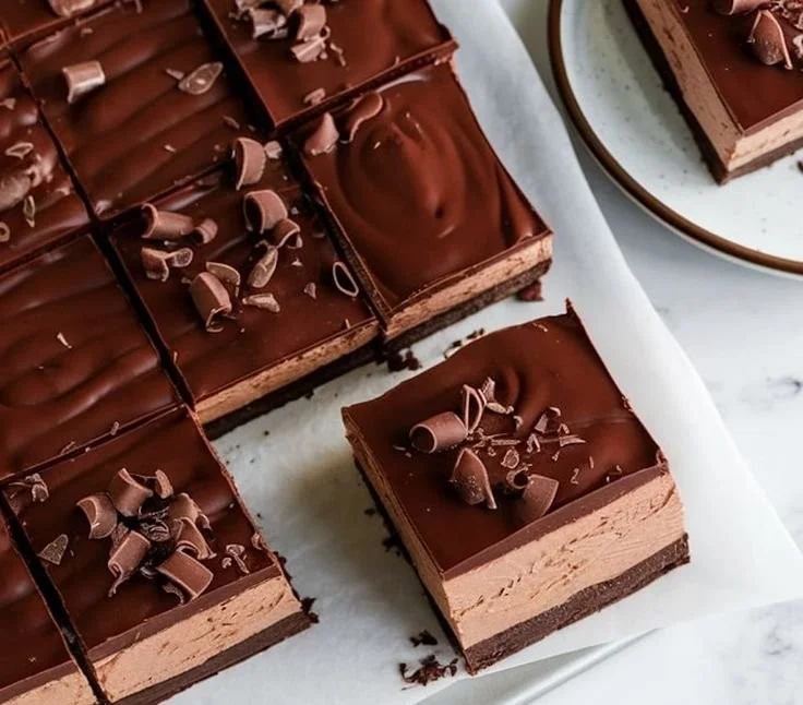 Delicious Chocolate Mousse Brownies topped with rich chocolate glaze