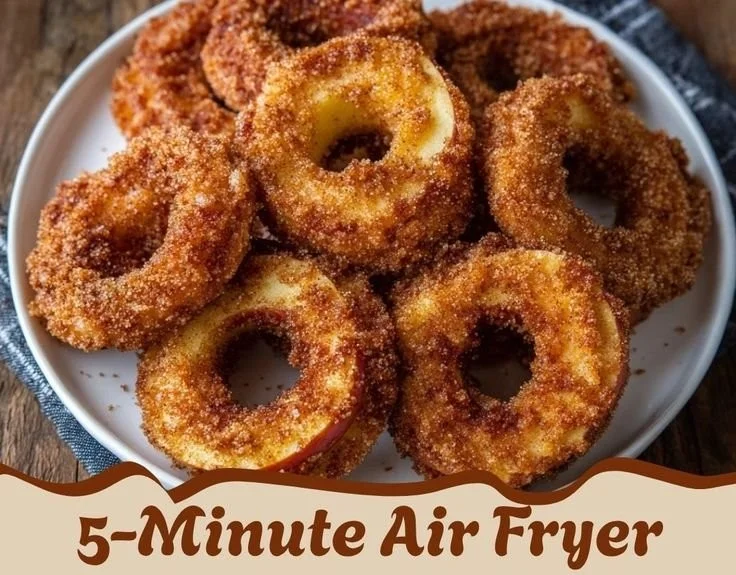 Air fryer cinnamon apple rings served as a delicious snack or dessert.