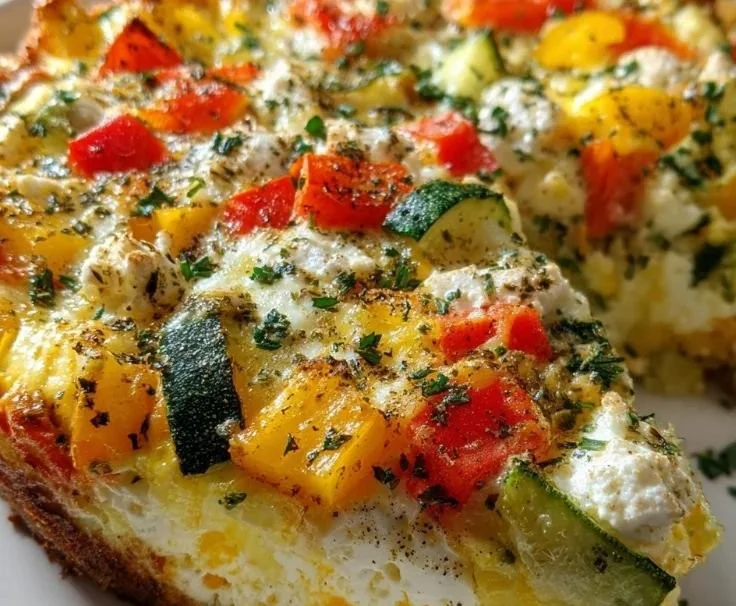 Cottage Cheese and Veggie Bake served in a colorful dish