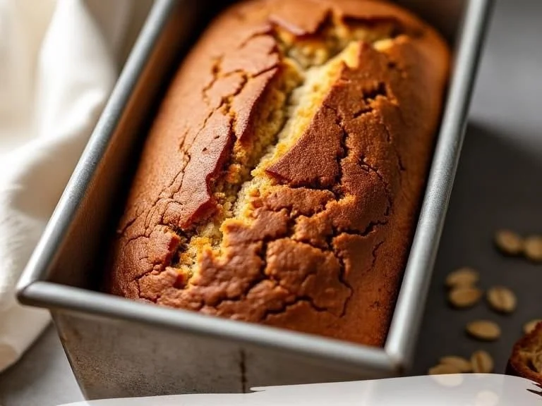 Freshly baked honey-cinnamon oatmeal bread on a rustic table
