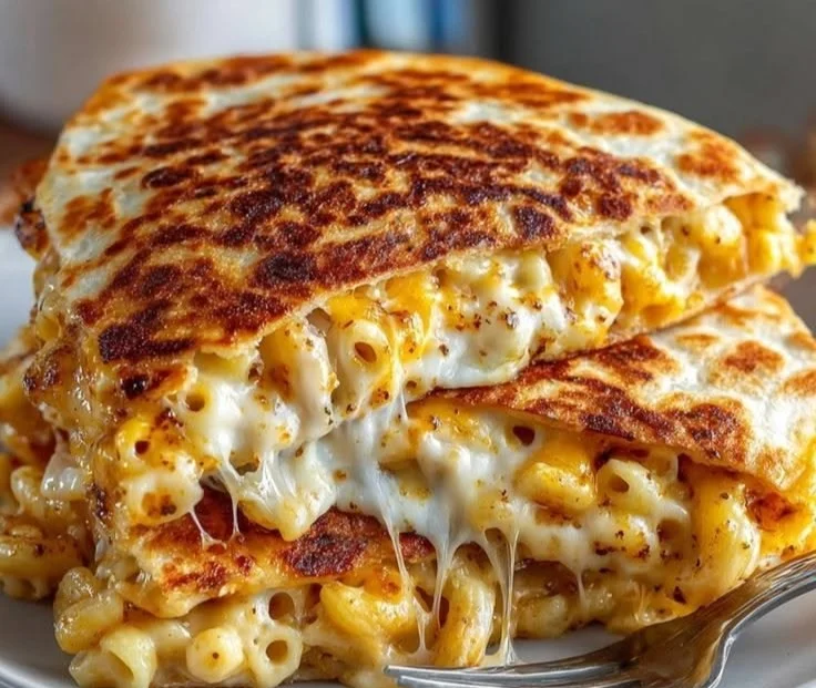 Creamy mac and cheese quesadillas plated for a delicious meal